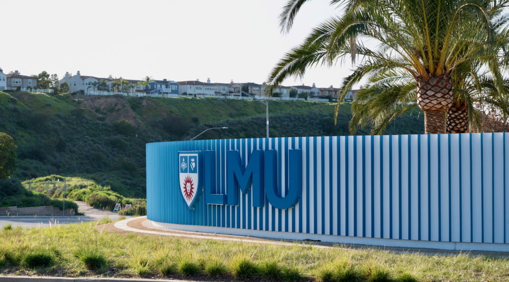 North LMU Drive Entrance: what a difference a few CA palms make