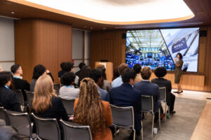 Guests listening to history lecture of NYSE