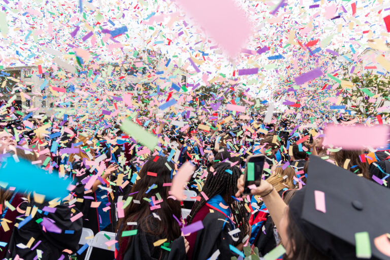 Confetti is the final moment of joy as degrees are conferred.